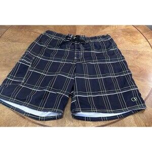 OP Ocean Pacific Mens Black Green Striped Board Swim Shorts Trunks Size XL 40-42